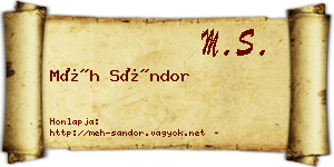 Méh Sándor névjegykártya